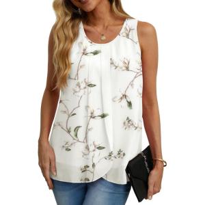 imageIWOLLENCE Womens Summer Tank Tops Sleeveless Chiffon Double Layers Blouse Loose Round Neck Casual Shirts51 White Magnolia