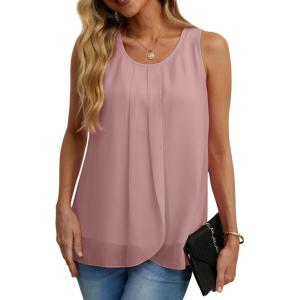 imageIWOLLENCE Womens Summer Tank Tops Sleeveless Chiffon Double Layers Blouse Loose Round Neck Casual Shirts53 White Dream Point