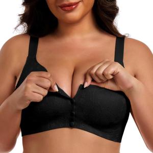 imageIWOLLENCE Womens Front Snap Closure Daisy Bras Soft Seamless Wireless Lace Bralettes Comfort Full Coverage BraBlack