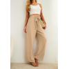 imageIWOLLENCE Womens Wide Leg Pants with Pockets High Waist Adjustable Knot Loose Casual Trousers Business Work Casual Pants43 Ym Light Coffee