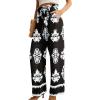 imageIWOLLENCE Womens Wide Leg Pants with Pockets High Waist Adjustable Knot Loose Casual Trousers Business Work Casual Pants44 Black Baroque