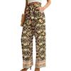 imageIWOLLENCE Womens Wide Leg Pants with Pockets High Waist Adjustable Knot Loose Casual Trousers Business Work Casual Pants45 Black Peony