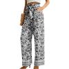 imageIWOLLENCE Womens Wide Leg Pants with Pockets High Waist Adjustable Knot Loose Casual Trousers Business Work Casual Pants46 Black Two Porcelain