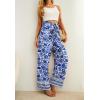 imageIWOLLENCE Womens Wide Leg Pants with Pockets High Waist Adjustable Knot Loose Casual Trousers Business Work Casual Pants47 Blue Porcelain