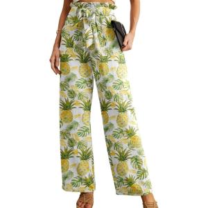 imageIWOLLENCE Womens Wide Leg Pants with Pockets High Waist Adjustable Knot Loose Casual Trousers Business Work Casual Pants42 White Pineapple