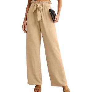 imageIWOLLENCE Womens Wide Leg Pants with Pockets High Waist Adjustable Knot Loose Casual Trousers Business Work Casual Pants43 Ym Light Coffee