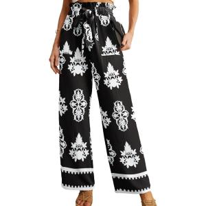 imageIWOLLENCE Womens Wide Leg Pants with Pockets High Waist Adjustable Knot Loose Casual Trousers Business Work Casual Pants44 Black Baroque