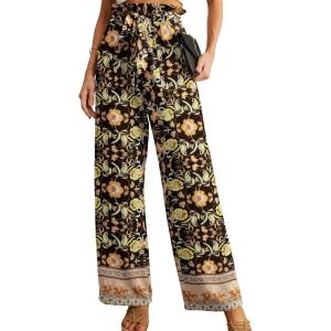 imageIWOLLENCE Womens Wide Leg Pants with Pockets High Waist Adjustable Knot Loose Casual Trousers Business Work Casual Pants45 Black Peony