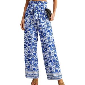 imageIWOLLENCE Womens Wide Leg Pants with Pockets High Waist Adjustable Knot Loose Casual Trousers Business Work Casual Pants47 Blue Porcelain