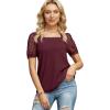 imageIWOLLENCE Womens Waffle Knit Blouse Puff LongShort Sleeve Lace Tops Casual Loose T Shirts03 Wine Red