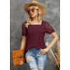 imageIWOLLENCE Womens Waffle Knit Blouse Puff LongShort Sleeve Lace Tops Casual Loose T Shirts03 Wine Red