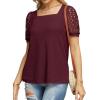 imageIWOLLENCE Womens Waffle Knit Blouse Puff LongShort Sleeve Lace Tops Casual Loose T Shirts03 Wine Red