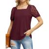 imageIWOLLENCE Womens Waffle Knit Blouse Puff LongShort Sleeve Lace Tops Casual Loose T Shirts03 Wine Red
