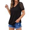 imageIWOLLENCE Waffle Knit Lace Short Sleeve Blouses V Neck T Shirts Summer Casual Tops for Women01 Black