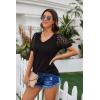 imageIWOLLENCE Waffle Knit Lace Short Sleeve Blouses V Neck T Shirts Summer Casual Tops for Women01 Black