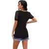 imageIWOLLENCE Waffle Knit Lace Short Sleeve Blouses V Neck T Shirts Summer Casual Tops for Women01 Black