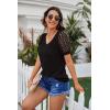 imageIWOLLENCE Waffle Knit Lace Short Sleeve Blouses V Neck T Shirts Summer Casual Tops for Women01 Black