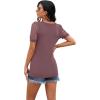imageIWOLLENCE Waffle Knit Lace Short Sleeve Blouses V Neck T Shirts Summer Casual Tops for Women02 Rust Red