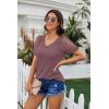 imageIWOLLENCE Waffle Knit Lace Short Sleeve Blouses V Neck T Shirts Summer Casual Tops for Women02 Rust Red