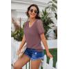 imageIWOLLENCE Waffle Knit Lace Short Sleeve Blouses V Neck T Shirts Summer Casual Tops for Women02 Rust Red