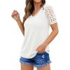 imageIWOLLENCE Waffle Knit Lace Short Sleeve Blouses V Neck T Shirts Summer Casual Tops for Women03 White