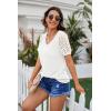 imageIWOLLENCE Waffle Knit Lace Short Sleeve Blouses V Neck T Shirts Summer Casual Tops for Women03 White