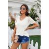 imageIWOLLENCE Waffle Knit Lace Short Sleeve Blouses V Neck T Shirts Summer Casual Tops for Women03 White