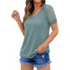 imageIWOLLENCE Waffle Knit Lace Short Sleeve Blouses V Neck T Shirts Summer Casual Tops for Women04 Blue Green