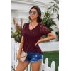 imageIWOLLENCE Waffle Knit Lace Short Sleeve Blouses V Neck T Shirts Summer Casual Tops for Women05 Wine Red