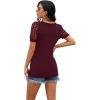 imageIWOLLENCE Waffle Knit Lace Short Sleeve Blouses V Neck T Shirts Summer Casual Tops for Women05 Wine Red