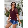imageIWOLLENCE Waffle Knit Lace Short Sleeve Blouses V Neck T Shirts Summer Casual Tops for Women05 Wine Red