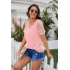 imageIWOLLENCE Waffle Knit Lace Short Sleeve Blouses V Neck T Shirts Summer Casual Tops for Women06 Pink