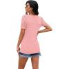 imageIWOLLENCE Waffle Knit Lace Short Sleeve Blouses V Neck T Shirts Summer Casual Tops for Women06 Pink