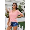 imageIWOLLENCE Waffle Knit Lace Short Sleeve Blouses V Neck T Shirts Summer Casual Tops for Women06 Pink