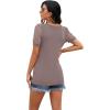imageIWOLLENCE Waffle Knit Lace Short Sleeve Blouses V Neck T Shirts Summer Casual Tops for Women07 Khaki
