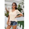 imageIWOLLENCE Waffle Knit Lace Short Sleeve Blouses V Neck T Shirts Summer Casual Tops for Women08 Oatmeal