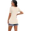 imageIWOLLENCE Waffle Knit Lace Short Sleeve Blouses V Neck T Shirts Summer Casual Tops for Women08 Oatmeal
