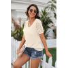 imageIWOLLENCE Waffle Knit Lace Short Sleeve Blouses V Neck T Shirts Summer Casual Tops for Women08 Oatmeal