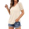 imageIWOLLENCE Waffle Knit Lace Short Sleeve Blouses V Neck T Shirts Summer Casual Tops for Women08 Oatmeal
