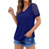 imageIWOLLENCE Waffle Knit Lace Short Sleeve Blouses V Neck T Shirts Summer Casual Tops for Women08 Royal Blue