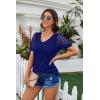 imageIWOLLENCE Waffle Knit Lace Short Sleeve Blouses V Neck T Shirts Summer Casual Tops for Women08 Royal Blue