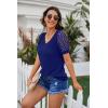 imageIWOLLENCE Waffle Knit Lace Short Sleeve Blouses V Neck T Shirts Summer Casual Tops for Women08 Royal Blue