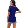 imageIWOLLENCE Waffle Knit Lace Short Sleeve Blouses V Neck T Shirts Summer Casual Tops for Women08 Royal Blue