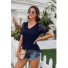imageIWOLLENCE Waffle Knit Lace Short Sleeve Blouses V Neck T Shirts Summer Casual Tops for Women09 Navy Blue