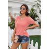 imageIWOLLENCE Waffle Knit Lace Short Sleeve Blouses V Neck T Shirts Summer Casual Tops for Women11 Coral