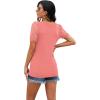imageIWOLLENCE Waffle Knit Lace Short Sleeve Blouses V Neck T Shirts Summer Casual Tops for Women11 Coral