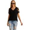 imageIWOLLENCE Waffle Knit Lace Short Sleeve Blouses V Neck T Shirts Summer Casual Tops for Women13 Fpblakc