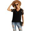 imageIWOLLENCE Waffle Knit Lace Short Sleeve Blouses V Neck T Shirts Summer Casual Tops for Women13 Fpblakc
