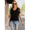imageIWOLLENCE Waffle Knit Lace Short Sleeve Blouses V Neck T Shirts Summer Casual Tops for Women13 Fpblakc