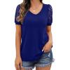 imageIWOLLENCE Waffle Knit Lace Short Sleeve Blouses V Neck T Shirts Summer Casual Tops for Women08 Royal Blue